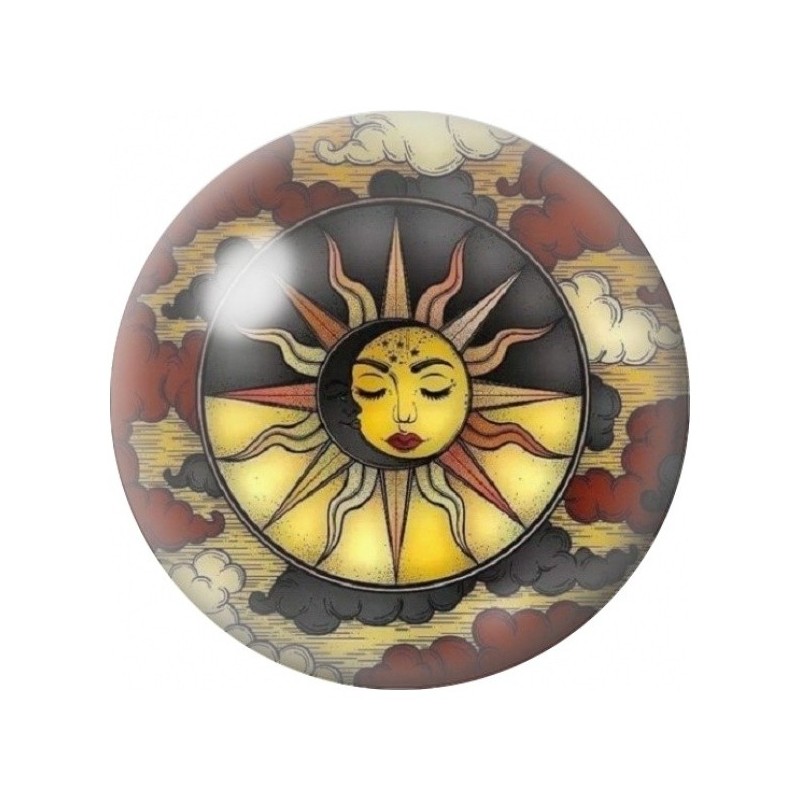 Cabochon en Verre Illustré Soleil Méditatif dans les Nuages 12 à 25mm