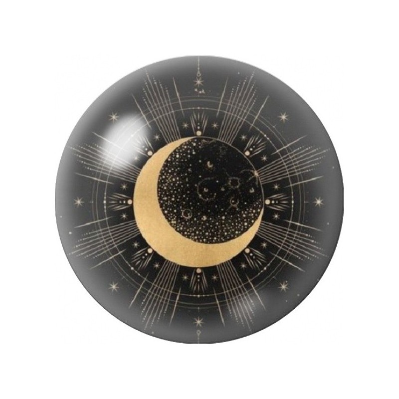 Cabochon en Verre Illustré Croissant Doré et Ciel Étoilé 12 à 25mm