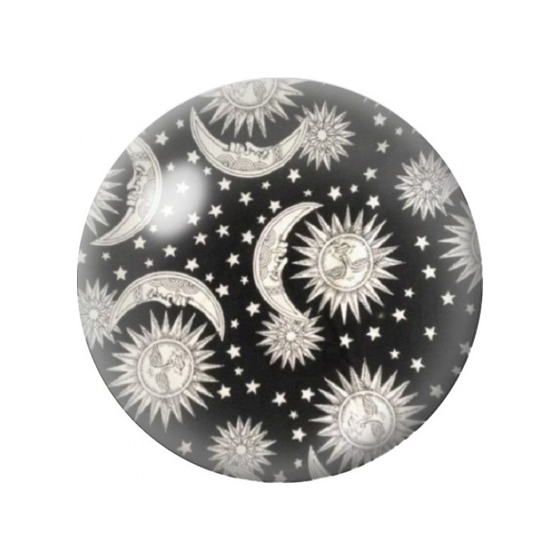 Cabochon en Verre Illustré Soleils et Croissants Blancs 12 à 25mm