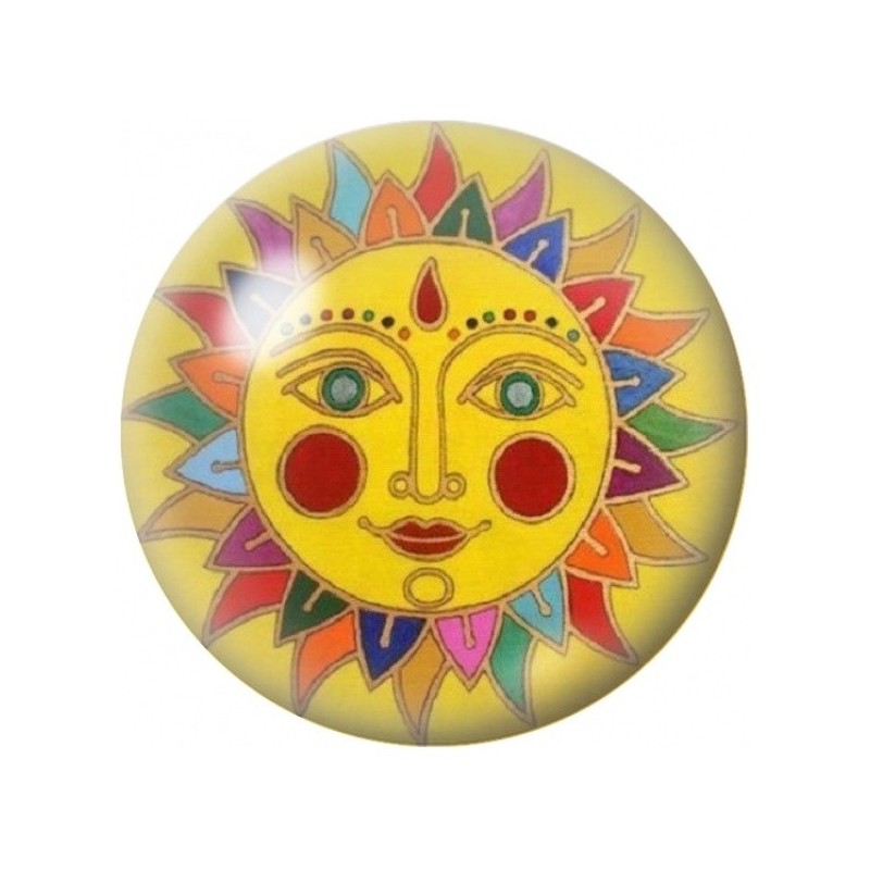 Cabochon en Verre Illustré Soleil Tribal Multicolore 12 à 25mm
