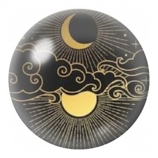 Cabochon en Verre Illustré Soleil et Lune aux Nuages Dorés 12 à 25mm pour la Création de Bijoux Fantaisie - DIY
