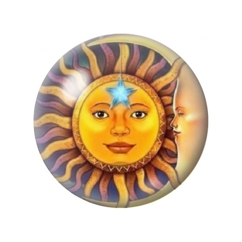 Cabochon en Verre Illustré Soleil et Lune au Visage Bleu 12 à 25mm