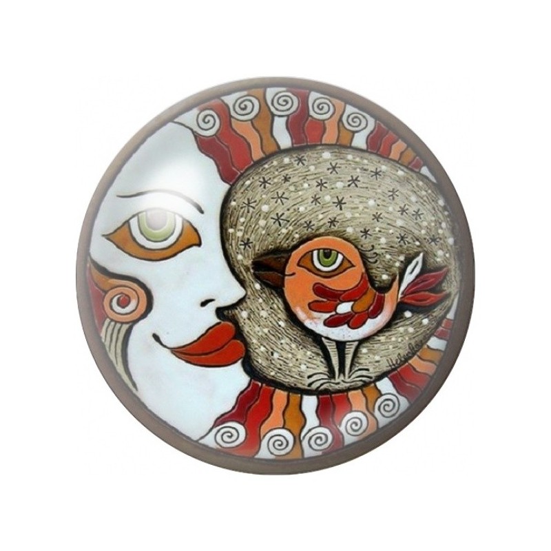 Cabochon en Verre Illustré Lune et Oiseau Ornemental 12 à 25mm