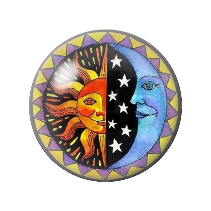 Cabochon en Verre Illustré Soleil et Lune Géométriques 12 à 25mm