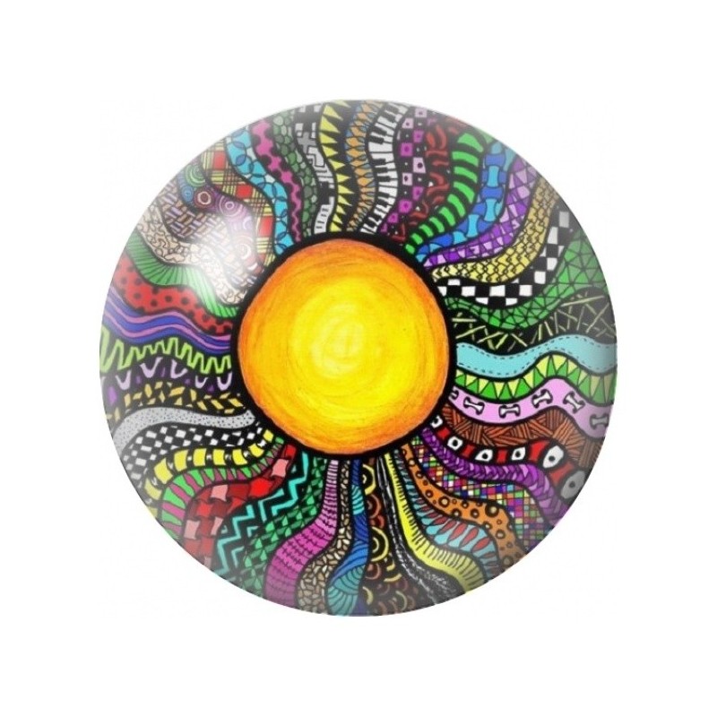 Cabochon en Verre Illustré Soleil Mandala Multicolore 12 à 25mm
