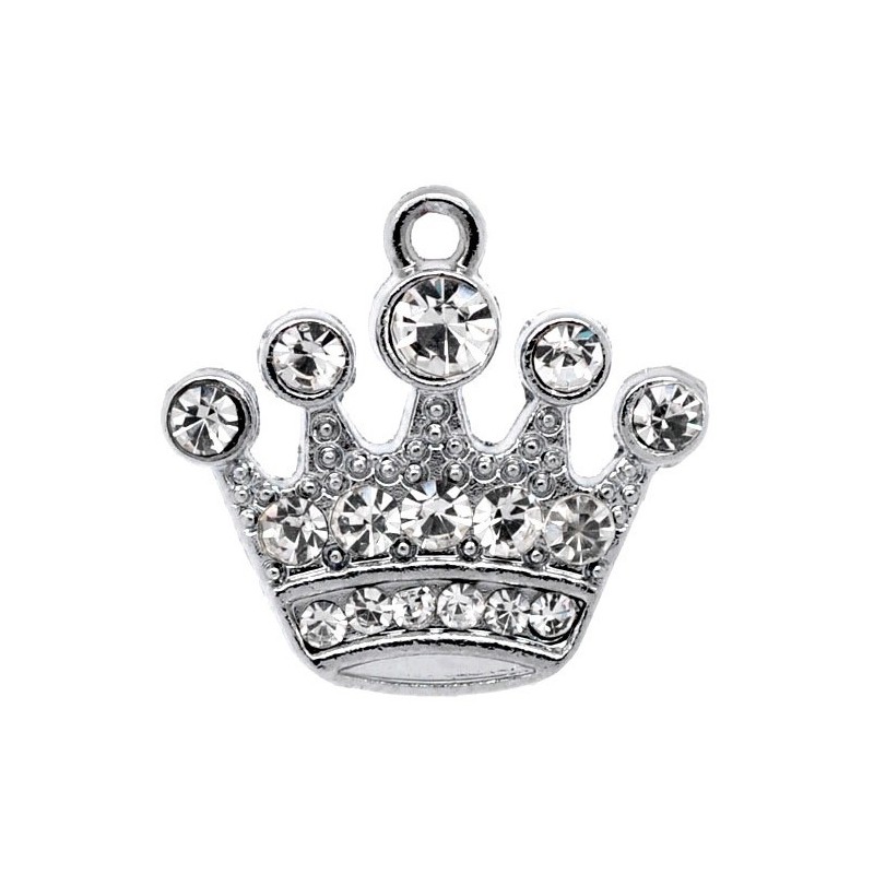 2 Breloques Couronne Princesse Strass 21mm