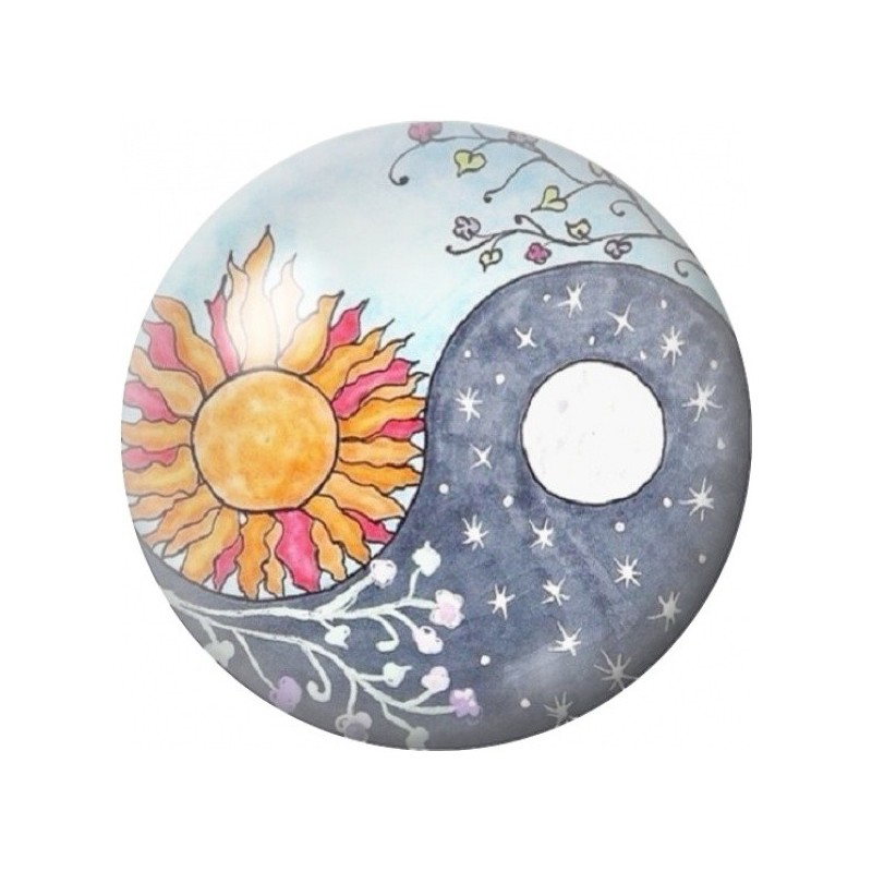 Cabochon en Verre Illustré Yin-Yang Soleil et Nuit Étoilée 12 à 25mm