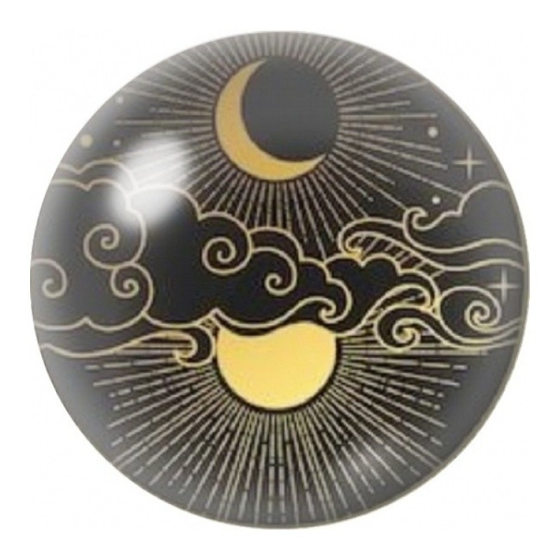 Cabochon en Verre Illustré Soleil et Lune aux Nuages Dorés 12 à 25mm