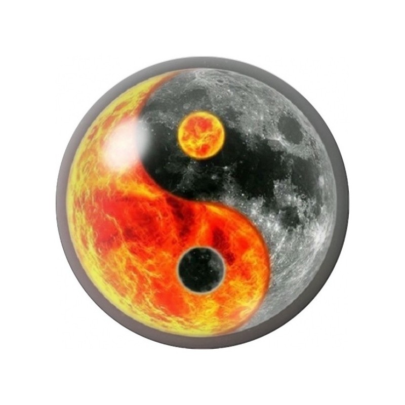Cabochon en Verre Illustré Yin-Yang Soleil de Feu et Lune 12 à 25mm