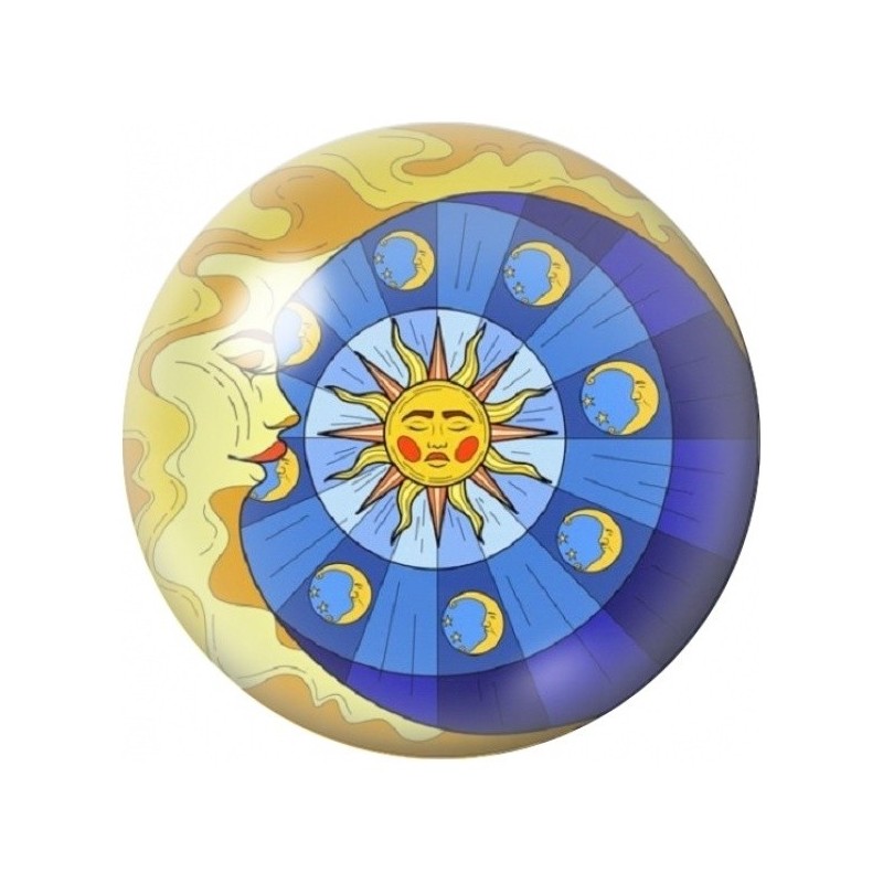 Cabochon en Verre Illustré Cycle du Soleil et de la Lune 12 à 25mm