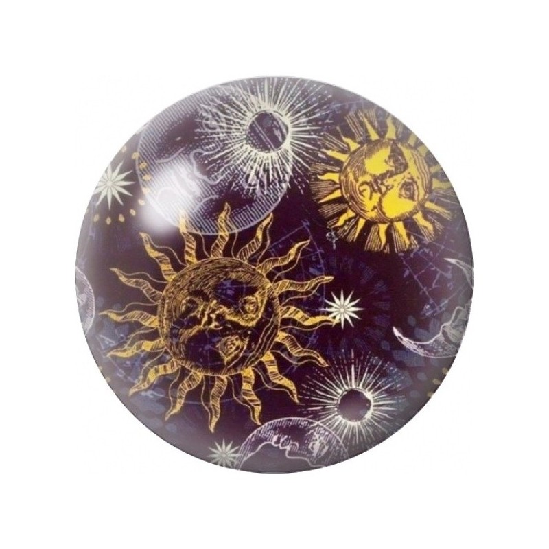 Cabochon en Verre Illustré Astres Dorés sur Fond Prune 12 à 25mm