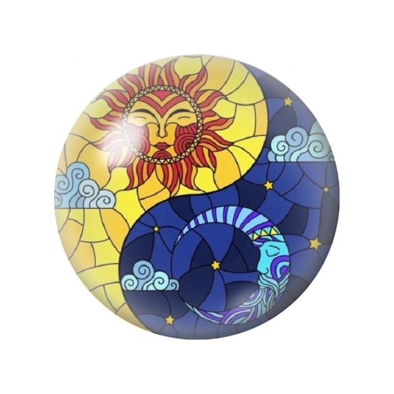 Cabochon en Verre Illustré Yin-Yang Ciel de Jour et de Nuit 12 à 25mm