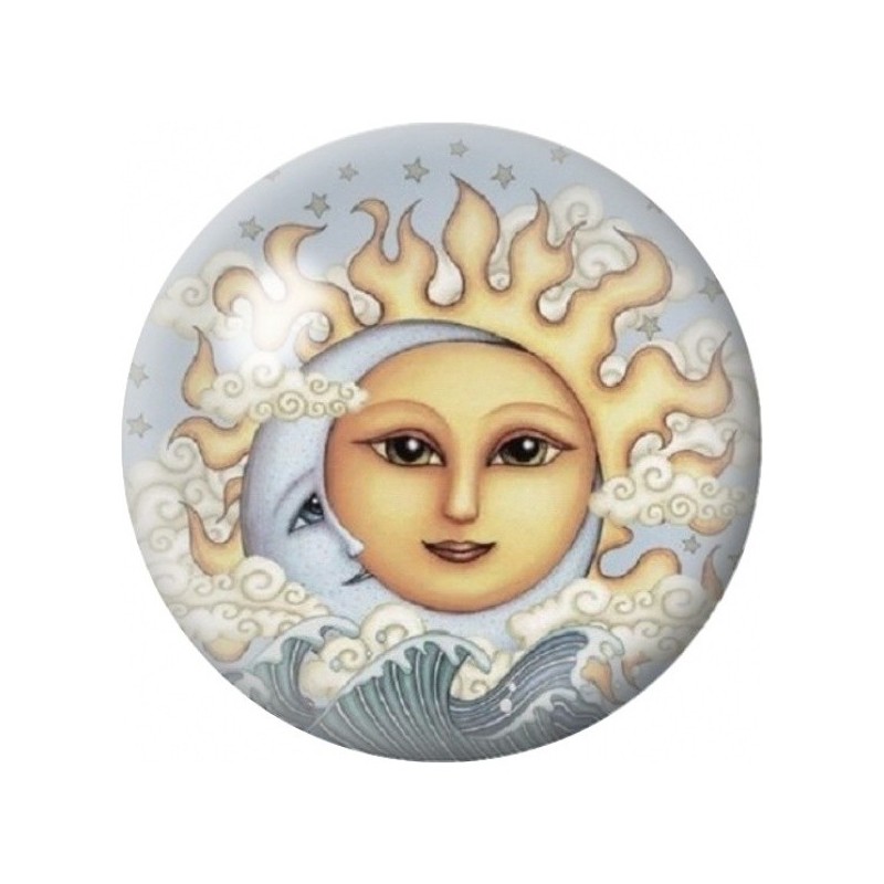 Cabochon en Verre Illustré Soleil Blanc aux Nuages 12 à 25mm