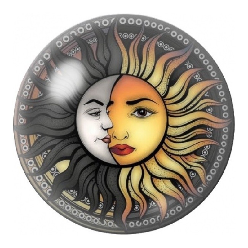 Cabochon en Verre Illustré Soleil et Lune Entrelacés 12 à 25mm