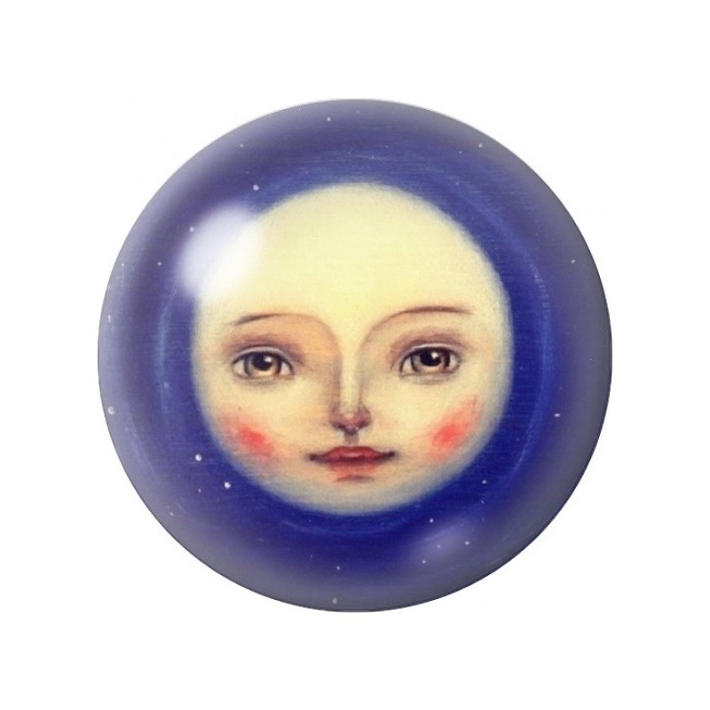 Cabochon en Verre Illustré Lune au Visage Enfantin 12 à 25mm