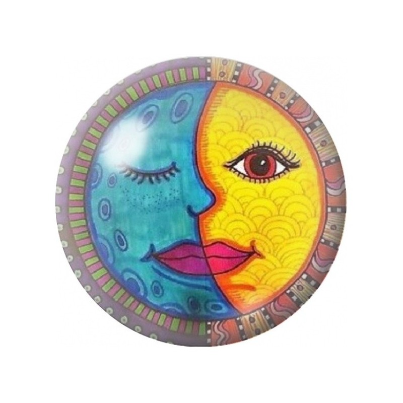 Cabochon en Verre Illustré Visage Soleil et Lune Pop Art 12 à 25mm