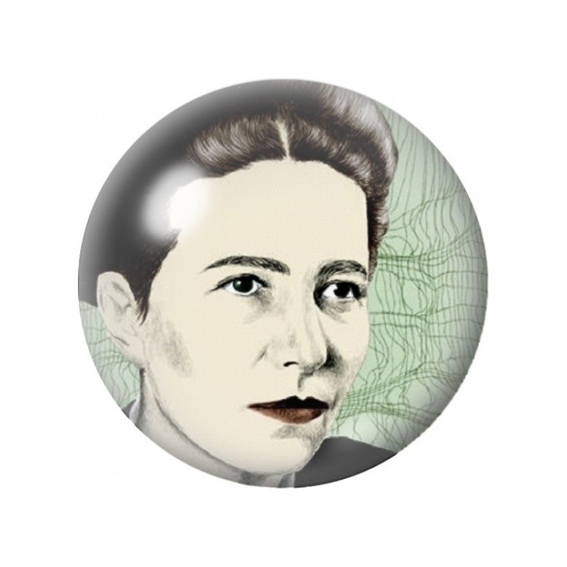 Cabochon en Verre Illustré Simone de Beauvoir au Fond Graphique 12 à 25mm