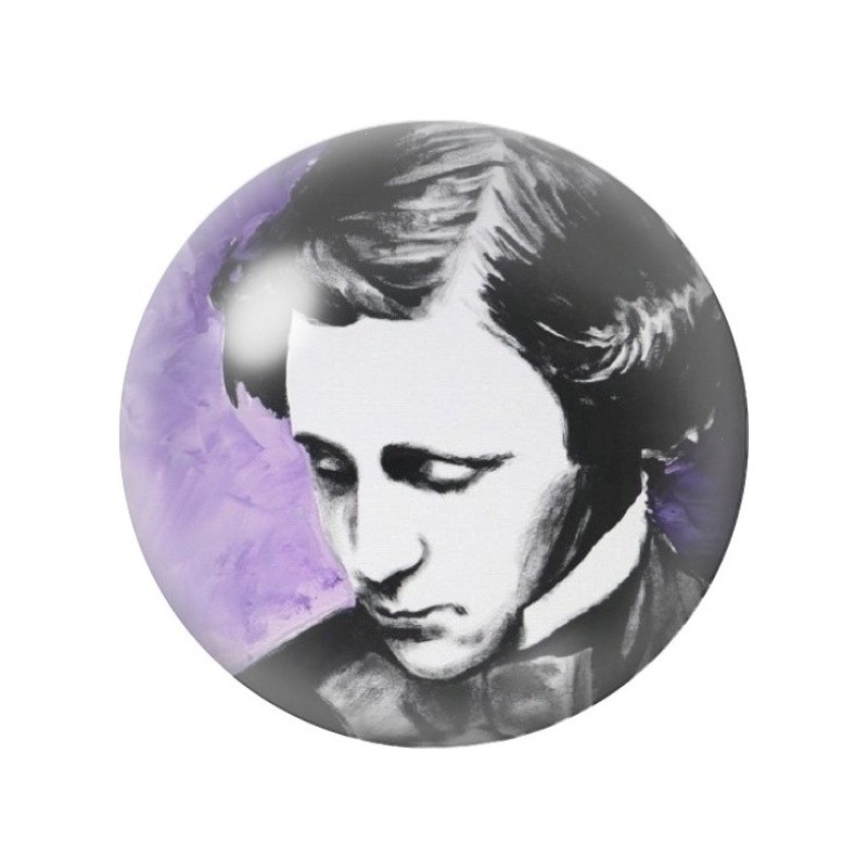 Cabochon en Verre Illustré Lewis Carroll sur Fond Violet 12 à 25mm