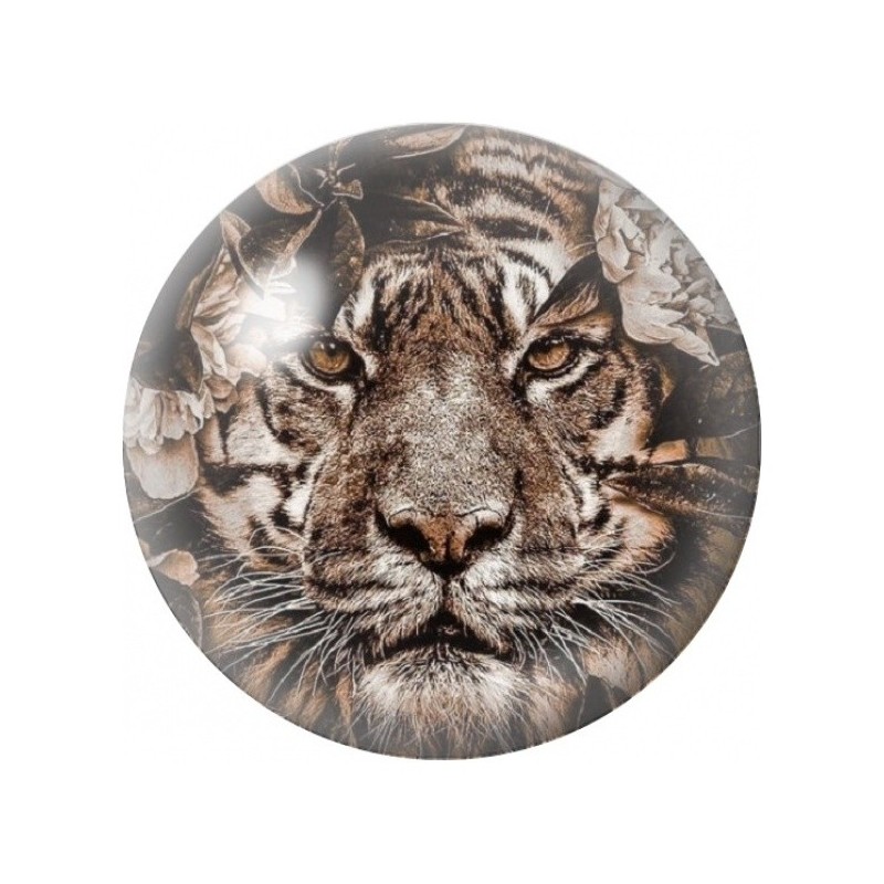 Cabochon en Verre Illustré Tigre aux Fleurs Beiges 12 à 25mm