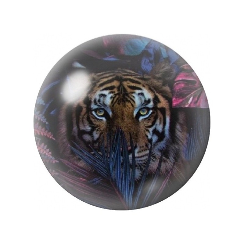 Cabochon en Verre Illustré Tigre aux Yeux Bleus et Plumes 12 à 25mm