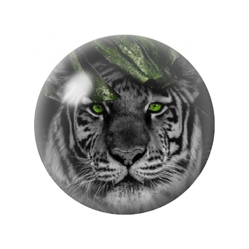 Cabochon en Verre Illustré Tigre Noir aux Yeux Verts 12 à 25mm