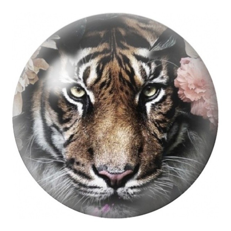 Cabochon en Verre Illustré Tigre aux Fleurs Blanches et Roses 12 à 25mm