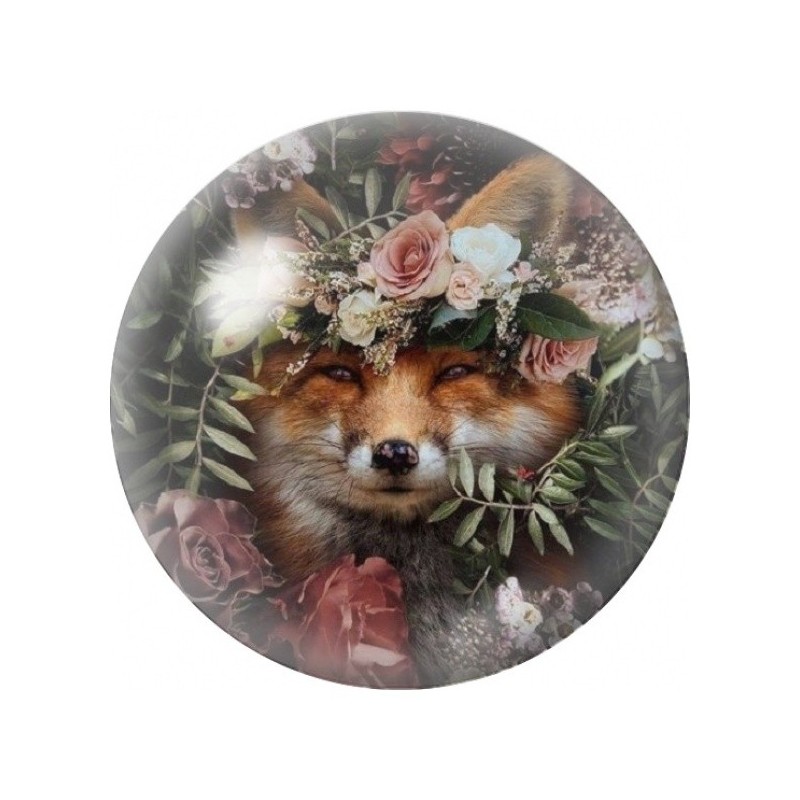 Cabochon en Verre Illustré Renard à la Couronne de Fleurs 12 à 25mm