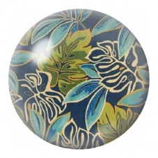 Cabochon en Verre Illustré Feuillage Exotique Bleu et Or 12 à 25mm pour la Création de Bijoux Fantaisie - DIY