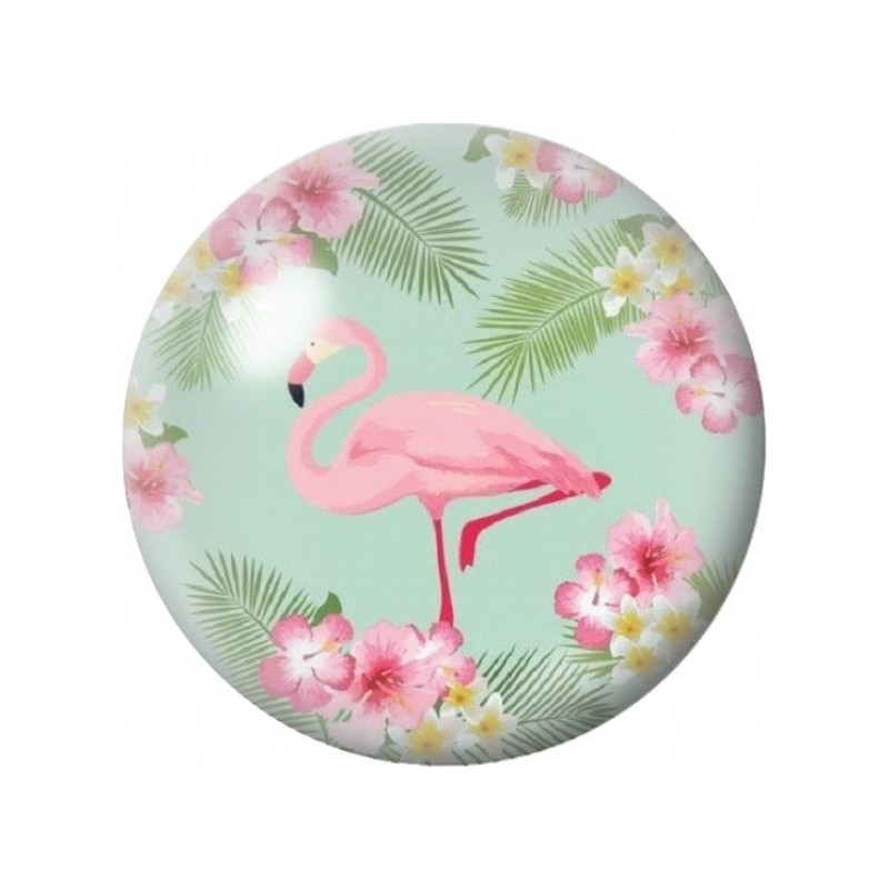 Cabochon en Verre Illustré Flamant Rose au Jardin Tropical 12 à 25mm