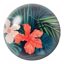 Cabochon en Verre Illustré Hibiscus Corail et Palmes 12 à 25mm pour la Création de Bijoux Fantaisie - DIY