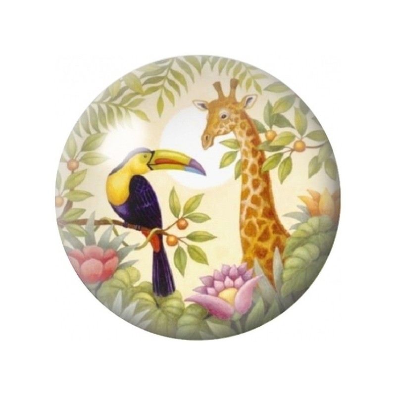 Cabochon en Verre Illustré Toucan et Girafe au Jardin 12 à 25mm