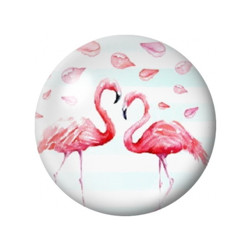 Cabochon en Verre Illustré Couple de Flamants Roses 12 à 25mm