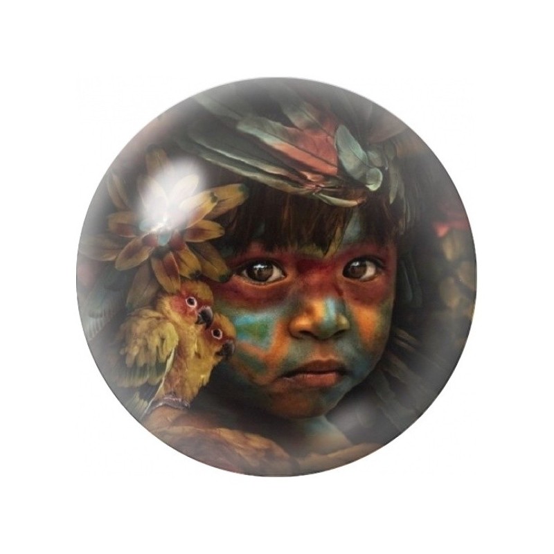 Cabochon en Verre Illustré Enfant Amérindien et Chouette 12 à 25mm
