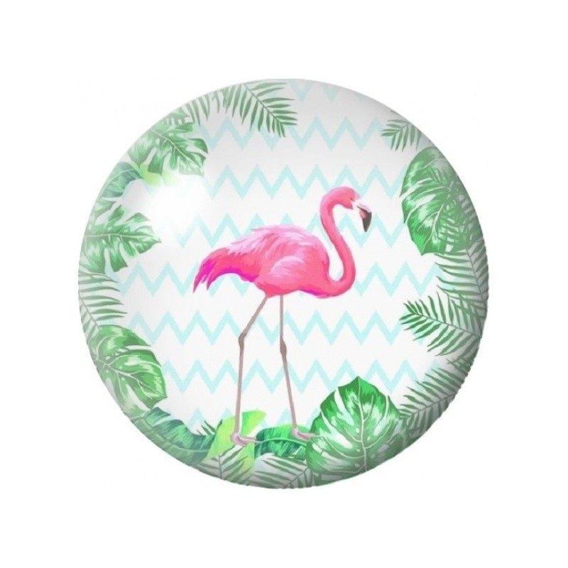 Cabochon en Verre Illustré Flamant Rose sur Fond Menthe 12 à 25mm