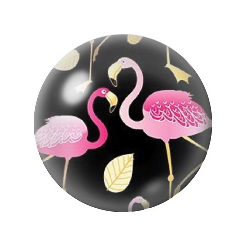 Cabochon en Verre Illustré Trois Flamants Roses sur Fond Noir 12 à 25mm