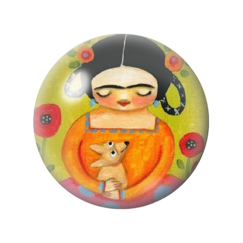 Cabochon en Verre Illustré Petite Frida Kahlo et Faon 12 à 25mm