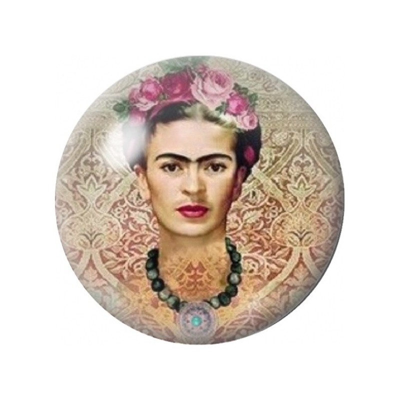Cabochon en Verre Illustré Frida Kahlo aux Roses 12 à 25mm