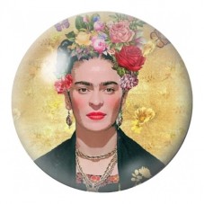 Cabochon en Verre Illustré Frida Kahlo aux Roses sur Fond Or 12 à 25mm pour la Création de Bijoux Fantaisie - DIY