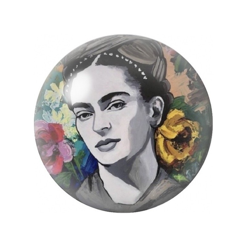 Cabochon en Verre Illustré Frida Kahlo en Noir et Blanc Fleuri 12 à 25mm