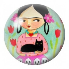 Cabochon en Verre Illustré Petite Frida Kahlo au Chat Noir 12 à 25mm pour la Création de Bijoux Fantaisie - DIY