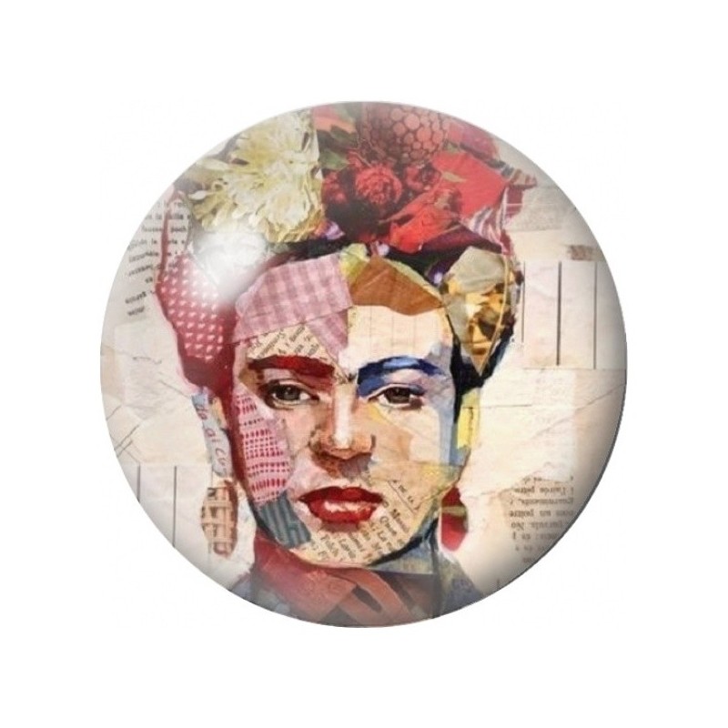 Cabochon en Verre Illustré Frida Kahlo en Collage 12 à 25mm