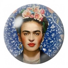 Cabochon en Verre Illustré Frida Kahlo sur Fond Bleu Fleuri 12 à 25mm pour la Création de Bijoux Fantaisie - DIY