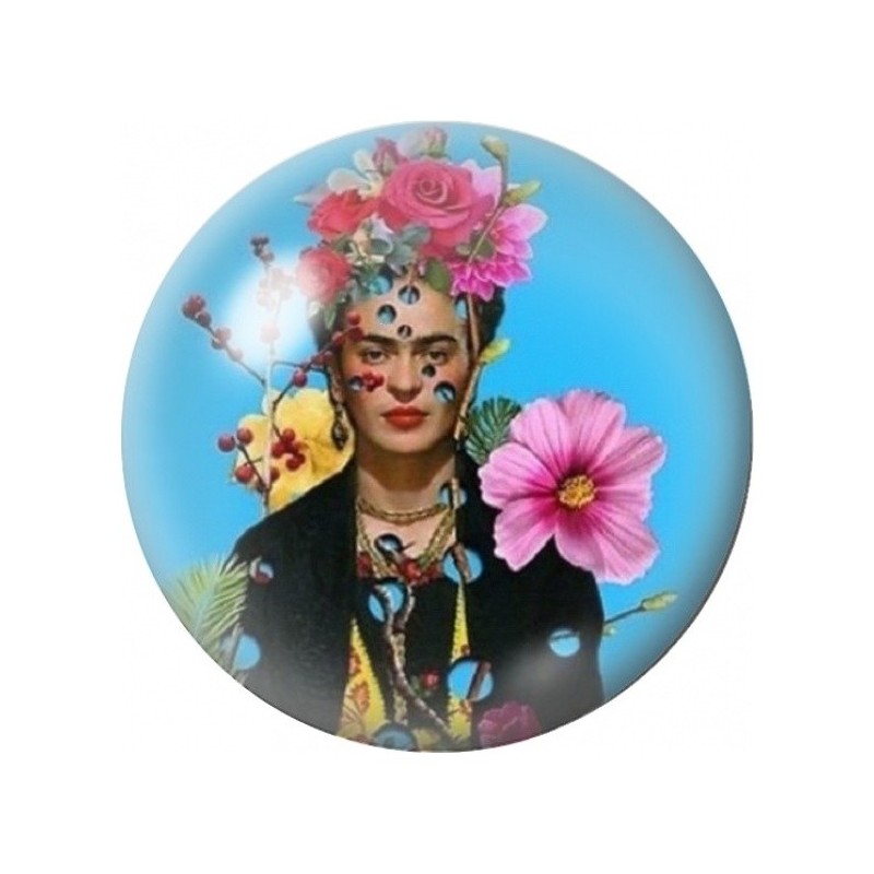 Cabochon en Verre Illustré Frida Kahlo aux Grandes Fleurs 12 à 25mm