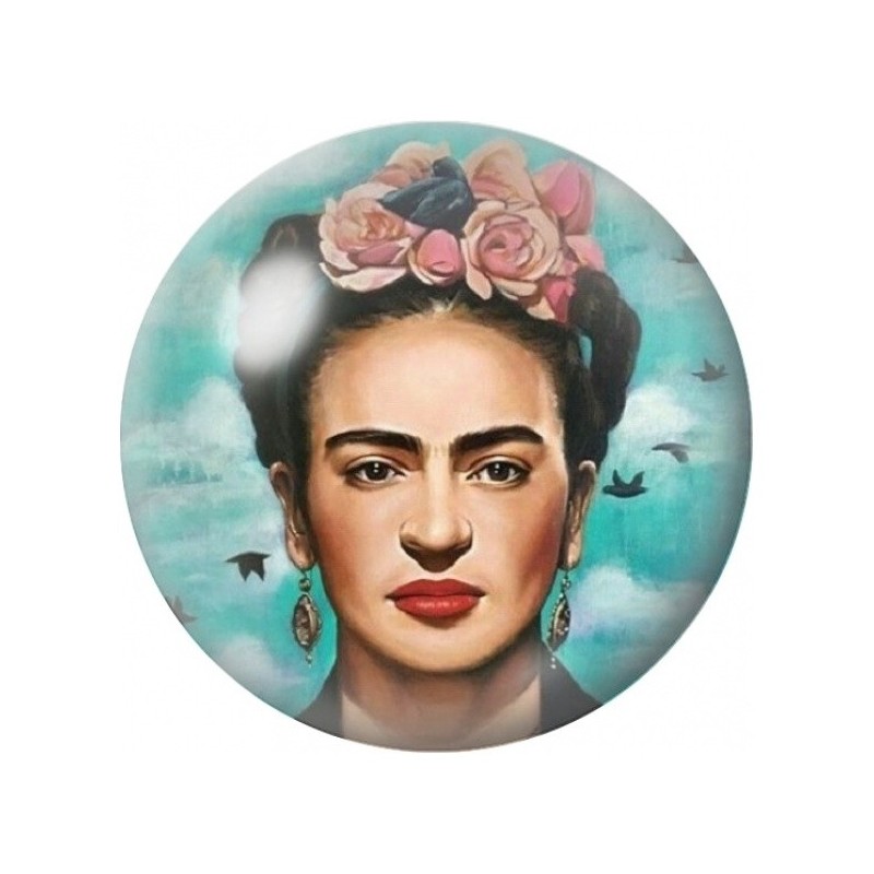 Cabochon en Verre Illustré Frida Kahlo aux Roses et Oiseaux 12 à 25mm