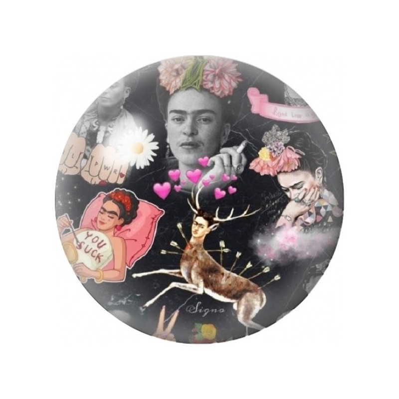 Cabochon en Verre Illustré Frida Kahlo et Cerf en Collage 12 à 25mm