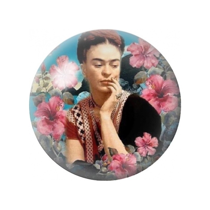 Cabochon en Verre Illustré Frida Kahlo Méditative aux Fleurs 12 à 25mm