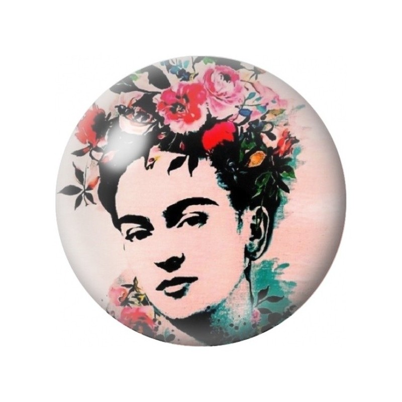 Cabochon en Verre Illustré Frida Kahlo au Pochoir Fleuri 12 à 25mm
