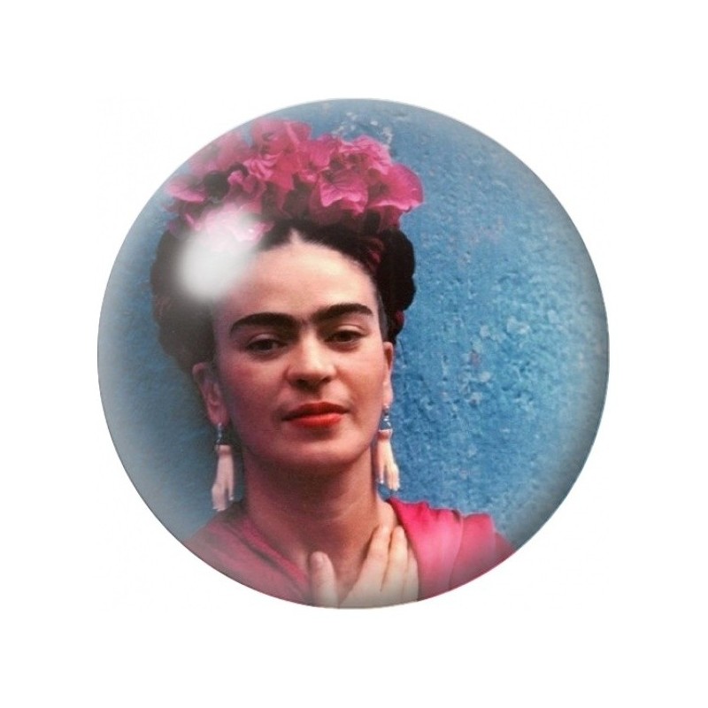 Cabochon en Verre Illustré Frida Kahlo sur Fond Bleu Texturé 12 à 25mm