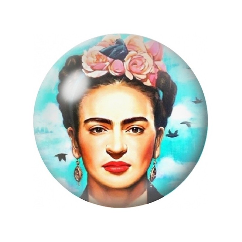 Cabochon en Verre Illustré Frida Kahlo au Ciel Turquoise 12 à 25mm