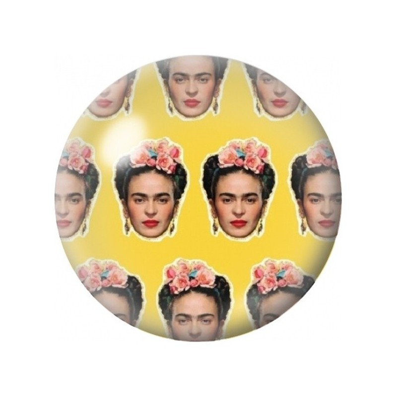 Cabochon en Verre Illustré Motif Frida Kahlo sur Fond Jaune 12 à 25mm